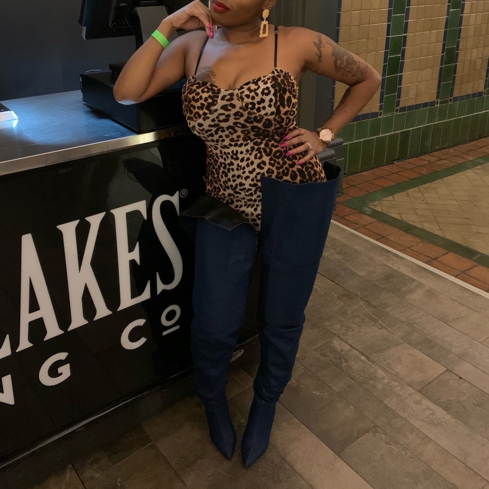 Azelia Wang Thigh high denim stiletto boots